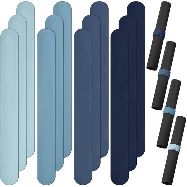 Charniol 12 Pieces Wrapping Paper Roll Holder Holiday Flip Wraps Silicone Covered Metal Strips Flip 1 x 9 Inch Stabilizer Slap Band for Poster Gift Paper Vinyl Storage Organize (Blue)