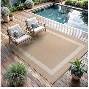 CAMILSON Outdoor Rug 5x7, Modern Outside Rugs for Patios Porches Waterproof Durable Washable Non-Shedding, Easy-to-Clean Indoor Outdoor Area Carpet (5 x 7, Bordered - Beige/White)