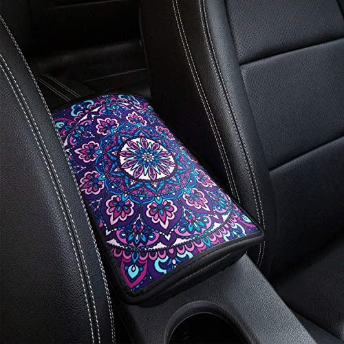 Car Armrest Cover, SUHU Universal Center Console Cover Pad, Soft Comfort Armrest Seat Box Cover Protector Fit for SUV/Truck/Car, Stylish Pattern Printed Console Cover Pad, Purple Lotus