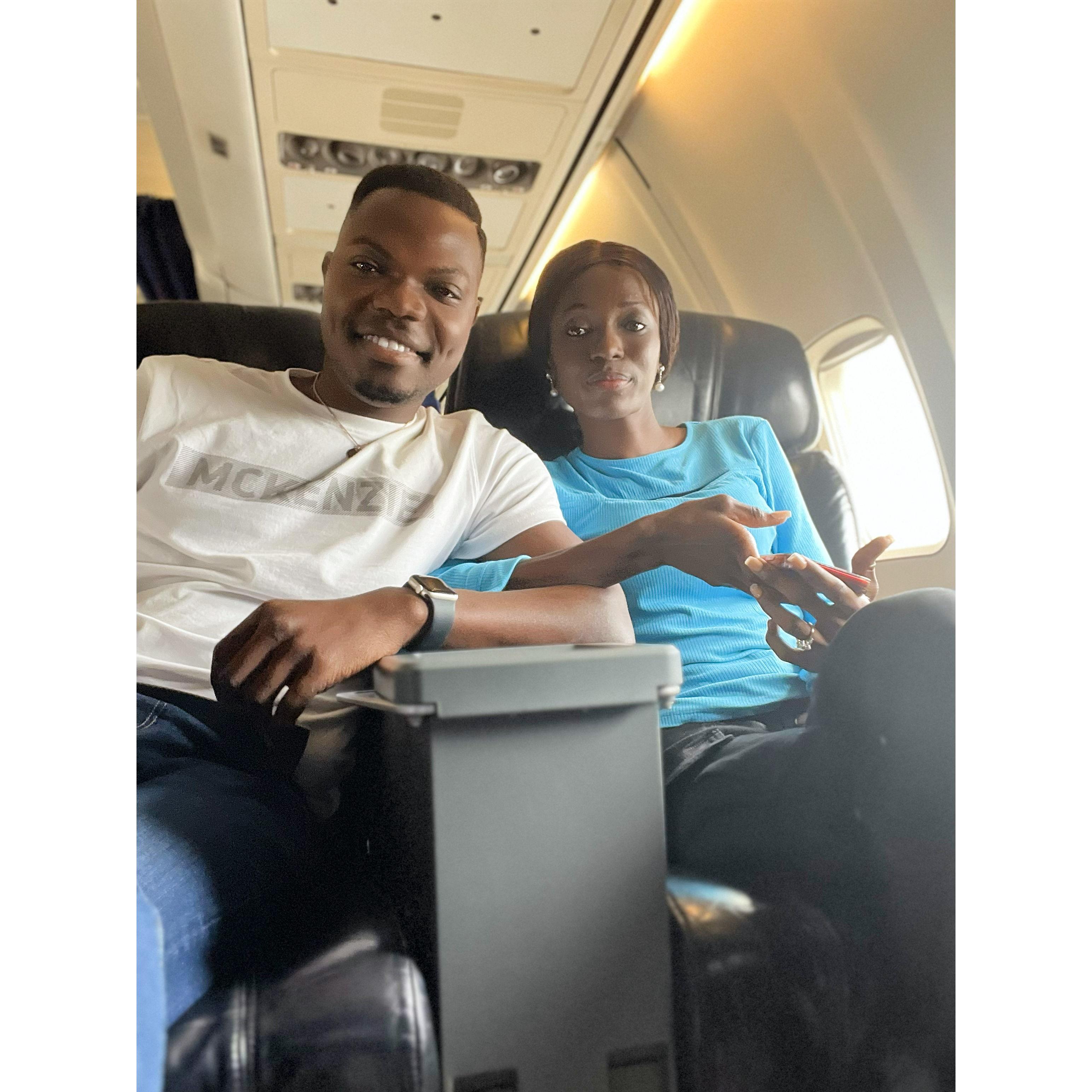 This photo captures us on a plane, soaring towards love and adventure, ready to embark on our forever journey together.