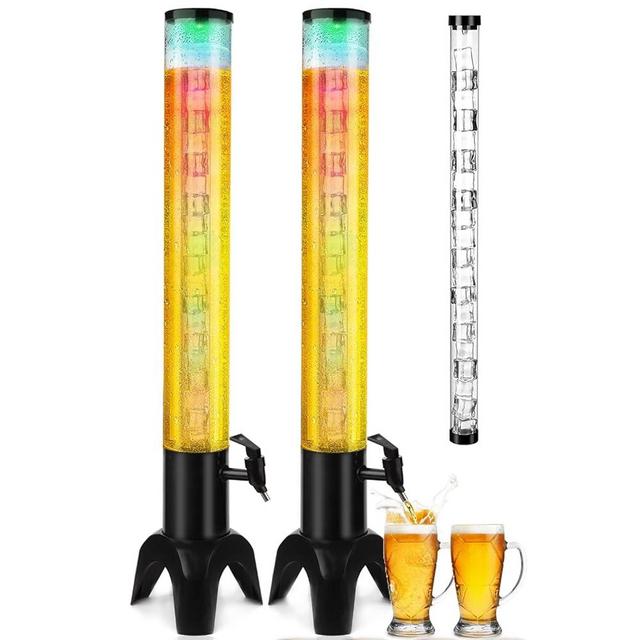 2pcs Mimosa Tower Dispenser, 3L/100oz Margarita Tower with Ice Tube and LED Light, 3.2 qt Tabletop Drink Tower Dispenser for Beer, Liquor, Beverage