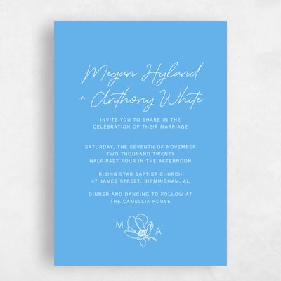 Blue Floral Wedding Invitation - Bow Bridge Stamp