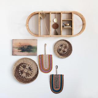Rattan Wrapped Oval Wall Shelf