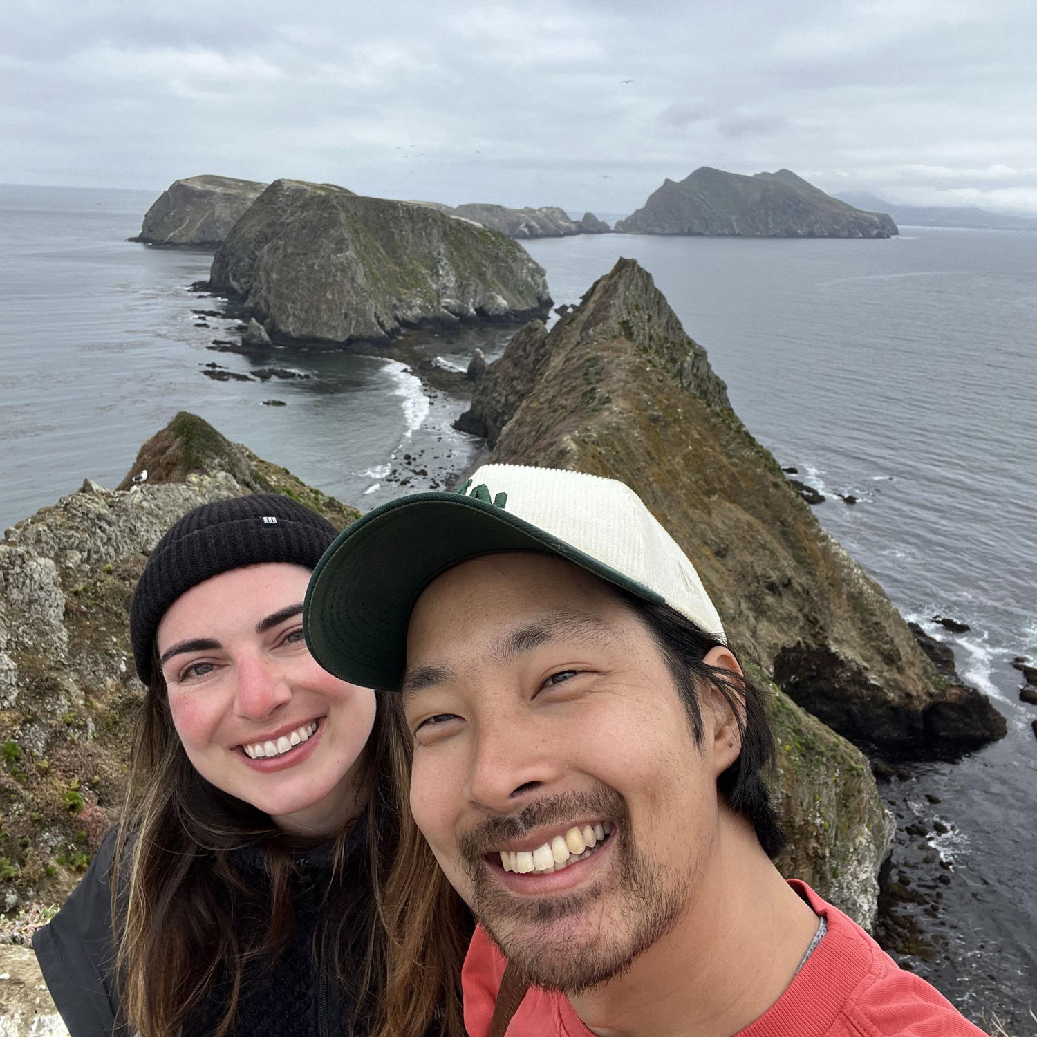 Sarah and Bryce hiking Anacampa Island, part of the Channel Islands National Park.