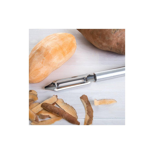 Rada Stainless Steel Vegetable Peeler, Razor Sharp Swiveling Blade follows Veggie Contours, Recycled Aluminum Handle