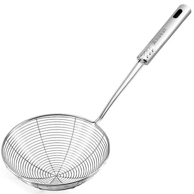 Anaeat 6.1" Stainless Steel Spider Skimmer, Professional Kitchen Pasta Strainer Spoon with Long Handle - Asian Strainer Ladle Wire Skimmer Spoons for Cooking and Frying