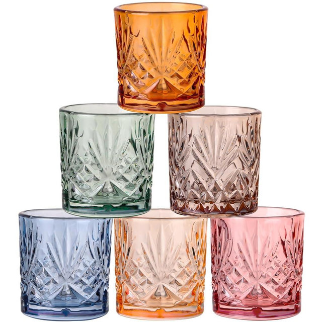 JOVGANK 1.5 Oz Cute Shot Glasses Set of 6 - Lead-Free Crystal Glass with Heavy Base - 6 Unique Colors for Whiskey Tequila Vodka Cocktails - Birthday Fathers Day Gift for Bar Lovers
