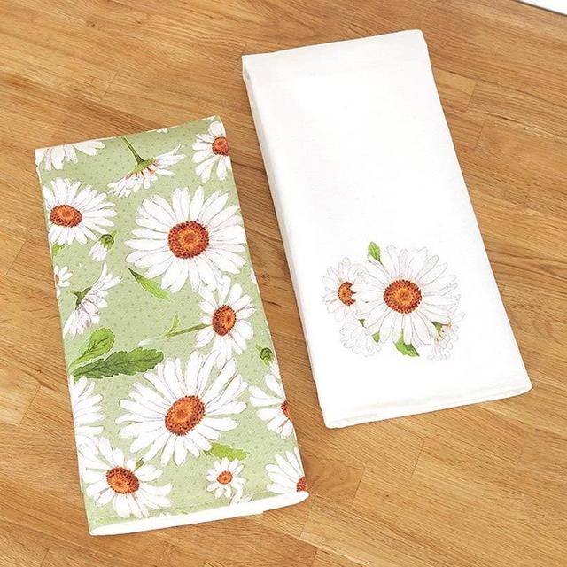 Farmhouse Daisy Spring Kitchen or Bathroom Hand Towels - Set of 2