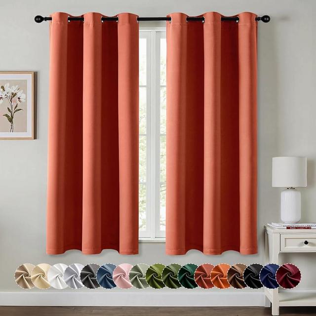 MIULEE Burnt Orange Blackout Curtains for Bedroom Living Room 63 Inches Long 2 Panels, Thermal Insulated Room Darkening Drapes Solid Grommet Top Noise Reduction Terracotta Rust Fall Window Treatments