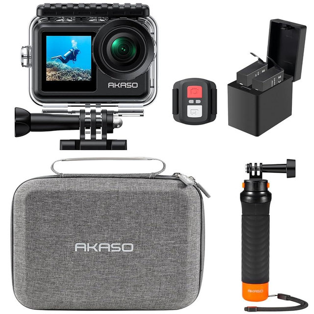 AKASO Brave 7 LE 4K30FPS 20MP WiFi Action Camera with Touch Screen EIS 2.0 Zoom Remote Control 131ft Waterproof Underwater Camera with Waterproof Floating Hand Grip and Carrying Case Bundle