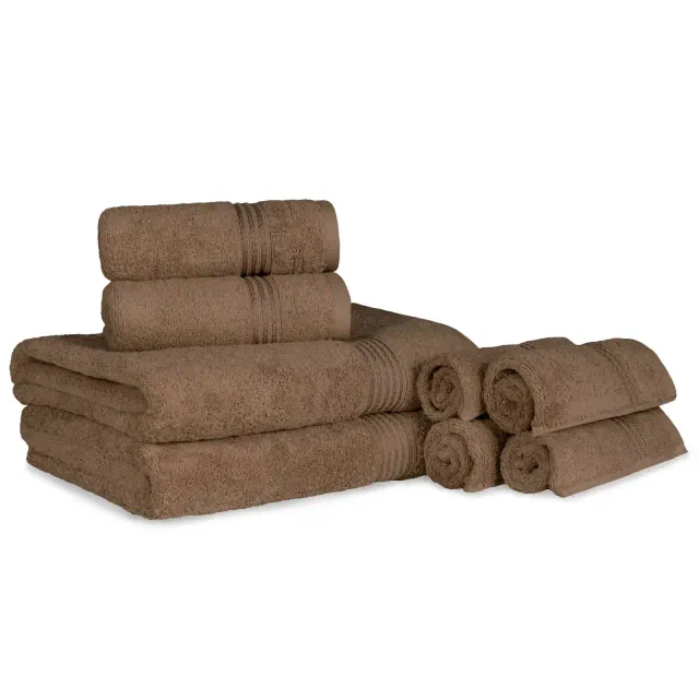 Egyptian Cotton Absorbent Luxury Heavyweight 8 Piece Towel Set, Mocha - Blue Nile Mills