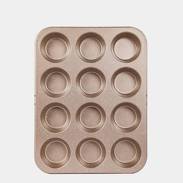 Cook with Color Bakeware Non Stick Cup Cake Pan, Speckled 12 Cup Muffin Tin, Baking Mold (Champagne)