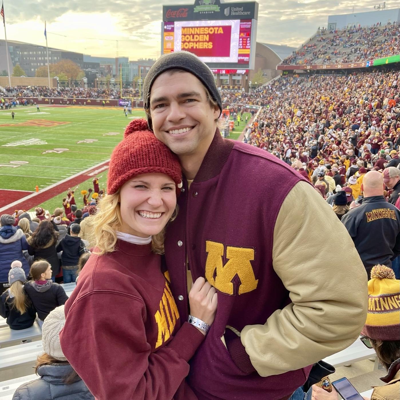 Chris has made Rachel into a Gopher sports fan! But she is really there for the dance team