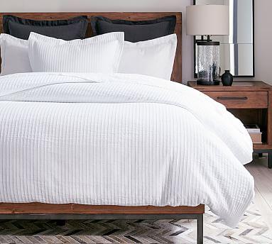 Stripe Matelasse Cotton Duvet Cover, King/Cal King, White