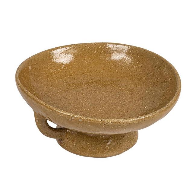 Creative Co-Op Stoneware Footed Pedestal/Bowl with Handles, Reactive Glaze, Taupe