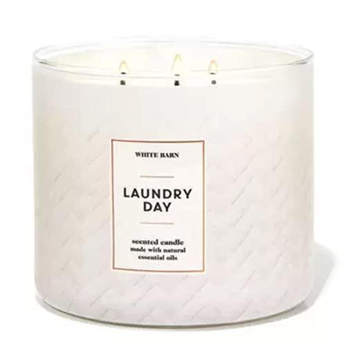 Bath and Body Works, White Barn 3-Wick Candle w/Essential Oils - 14.5 oz - 2021 Fresh Spring Scents! (Laundry Day)