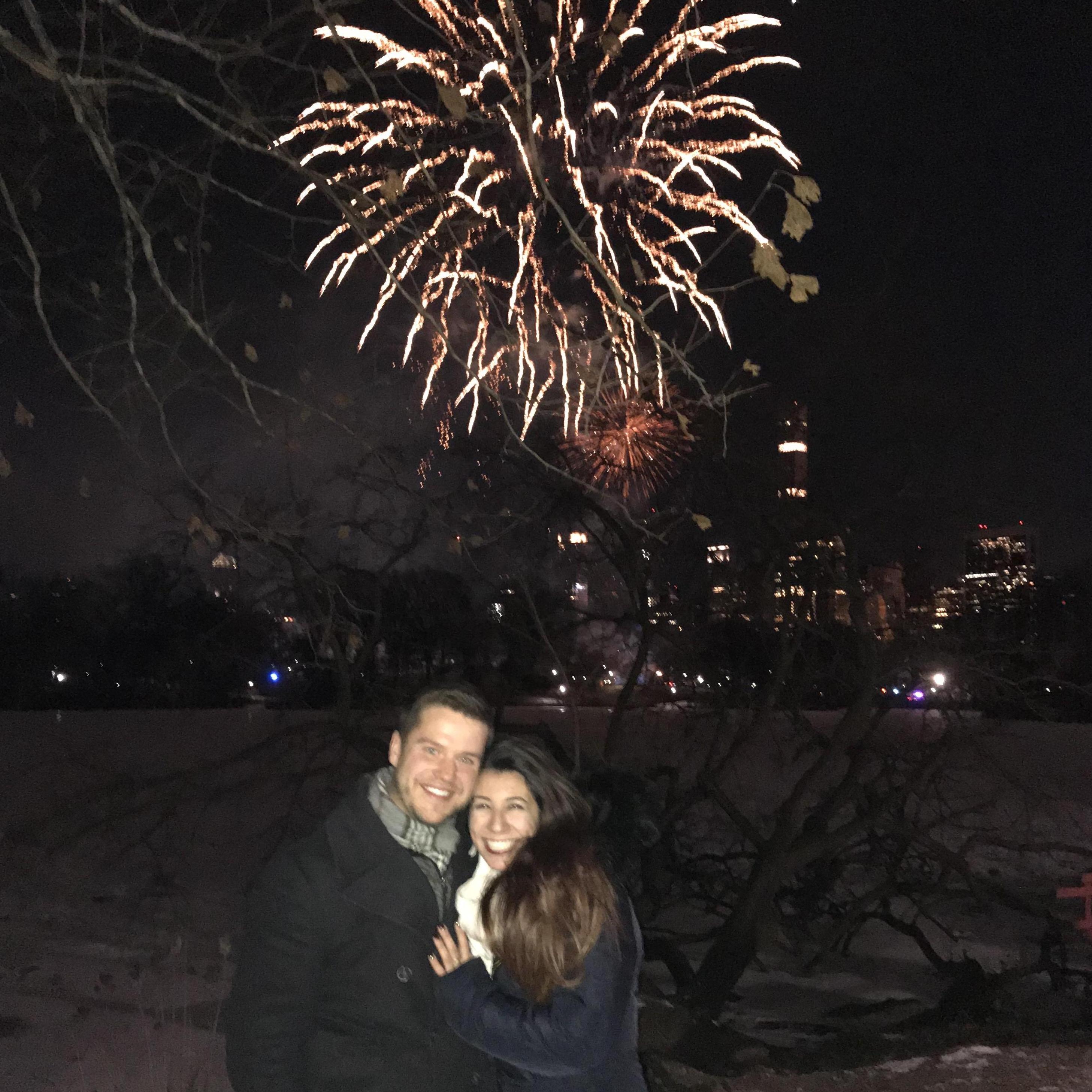Our first Kiss.... New Year Eve, New York City in Central Park. Also the EXACT same place and time Evan proposed two years later <3