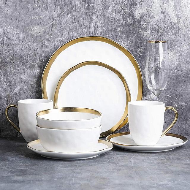 Stone lain Gold Halo Porcelain Dinnerware Set, 32-Piece Service for 8, White