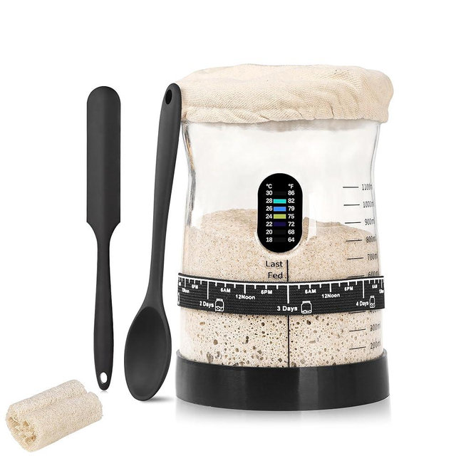 Sourdough Starter Kit -50 Oz Wide Bore and Large Capacity Sourdough Starter Jar，Thermometer, Feeding Band- Perfect Sourdough Bread Baking Supplies, Baking Gifts(1 Jar)