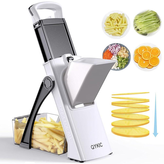 Safe Mandoline Food Slicer for Kitchen, Vegetable Chopper, Potato Slicer with 35+ Presets & Thickness Adjuster, French Fry Cutter, Veggie Dicer for Meal Prep (White)