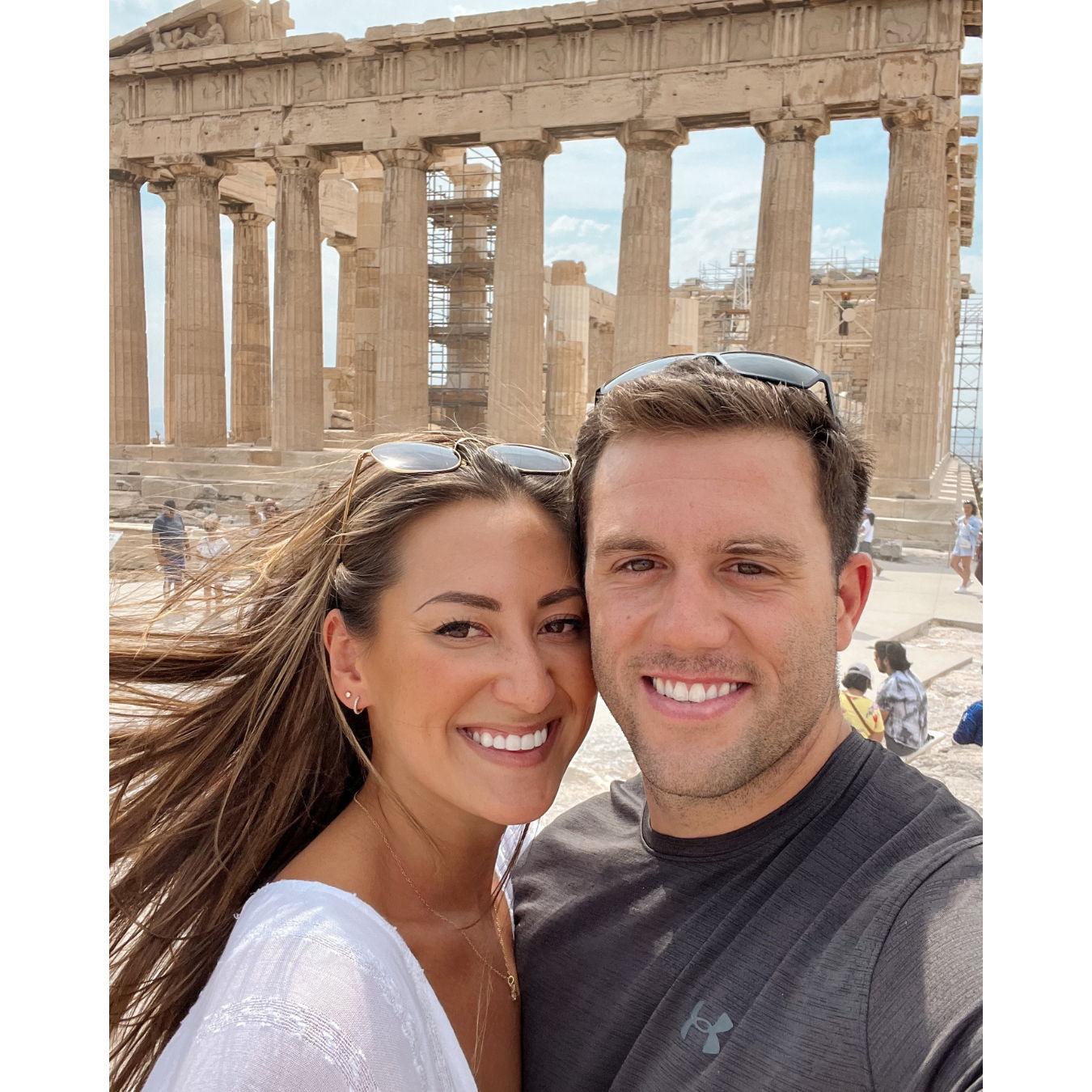 Soaking in the history with my Greek tour guide.