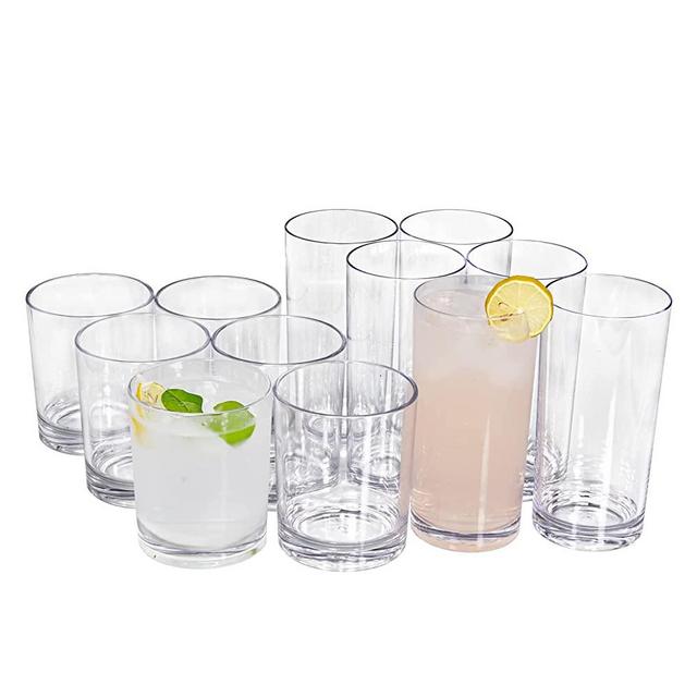 REALWAY Plastic Cups Reusable,Unbreakable Drinking Glasses,BPA Free Dishwasher Safe Acrylic Glasses Drinkware for Kitchen Kid Adult,Plastic Glasses Look Like Glass, 6 Each: 12 ounce/17 ounce