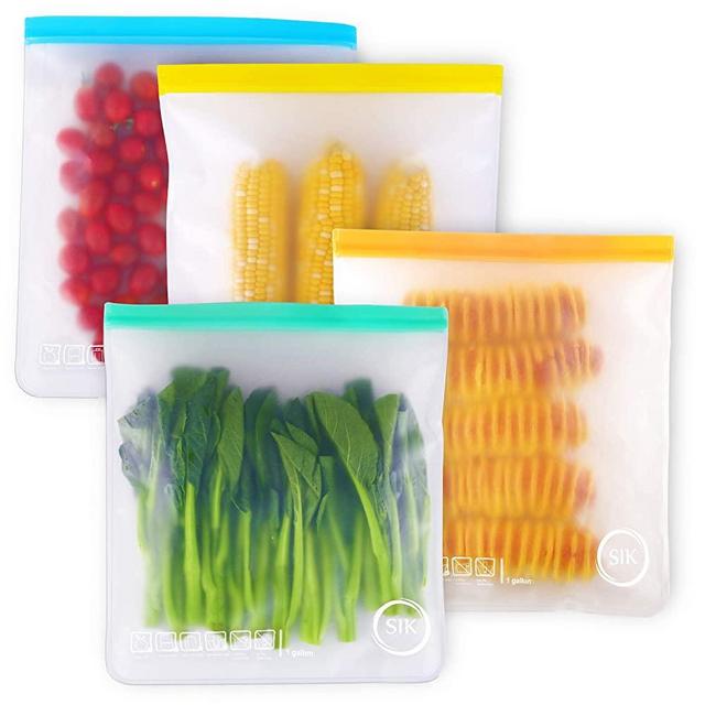 Reusable Gallon Freezer Bags, 4 Packs 1 Gallon Storage Bags, BPA FREE Gallon Ziplock Bags LEAKPROOF for Marinate Meats, Fruit, Cereal, Sandwich, Snack, Travel Items, Meal Prep, Home Organization