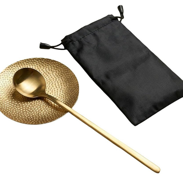 Simmer Stone Small Brass Coffee Spoon Rest for Coffee Bar - 3 Inch Gold Spoon Holder Set for Tea Station & Counter - Cute Round Mini Dish for Teaspoon, Tea Bag & Stirrer - Kitchen Decor Gift (1)