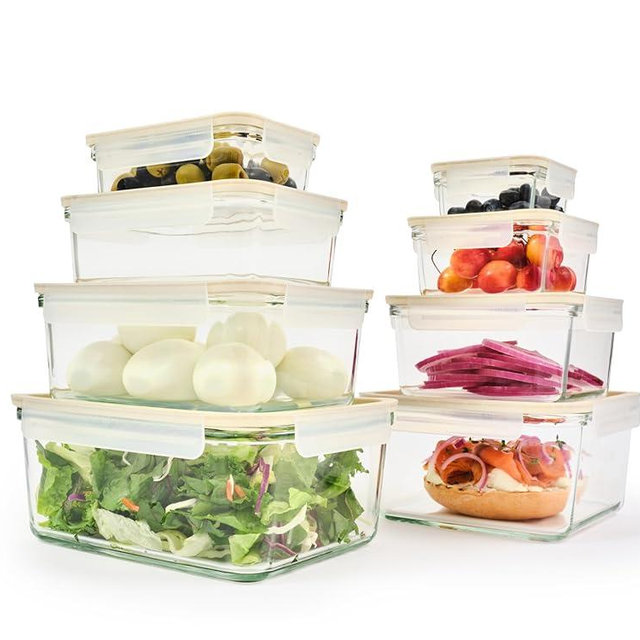 GLASSLOCK Sens 16Pcs Glass Food Storage Set – Airtight & Leakproof, 8 Different Sizes, Anti Slip Lid, Microwave & Oven Safe, Perfect for Meal prep, Lunch Box, Nestable & Stackable, Pantry Storage
