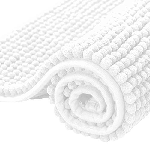 subrtex Bathroom Rugs Chenille Soft Short Plush Bath Mat Non-Slip Water Absorbent Shower Mat Quick Dry Machine Washable(White,16" x 24")