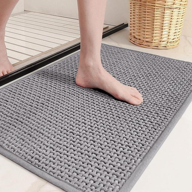 16"x24" Chenille Bathroom Rugs - Color G Thin Bathroom Rugs Fit Under Door- Absorbent, Flat, Non Slip, Soft, Machine Washable, Quick Dry, Small Grey Bath Mat Bath Rugs for Bathroom