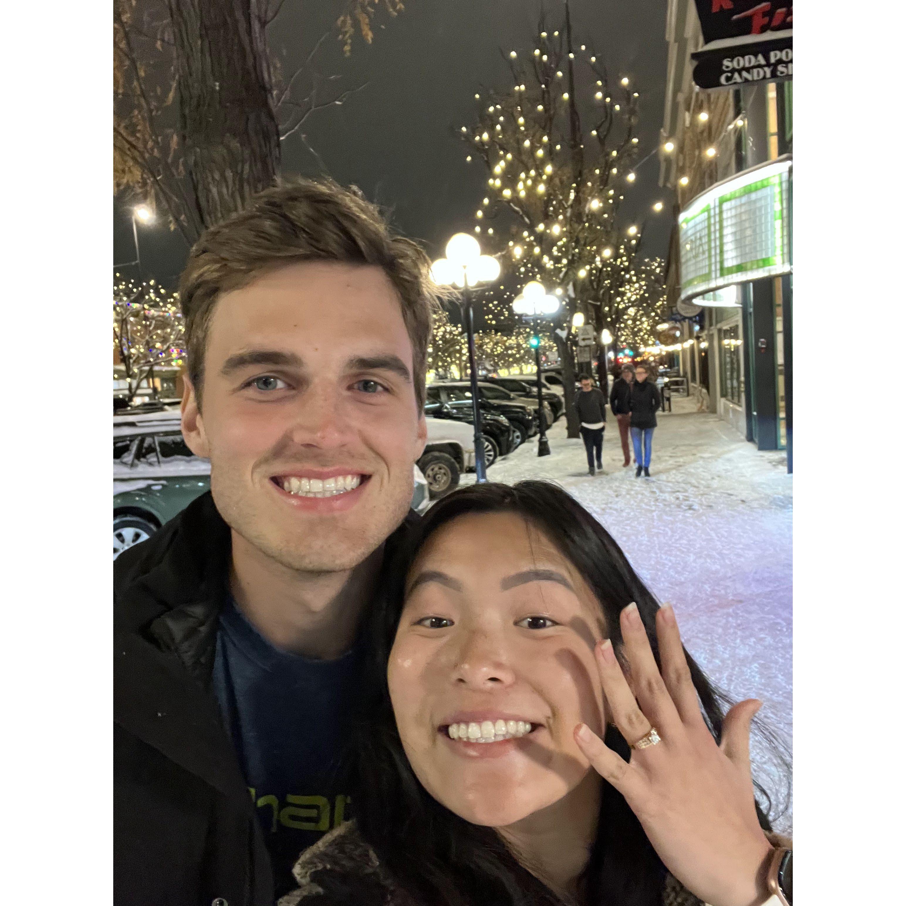 Celebrating our engagement in old town Fort Collins