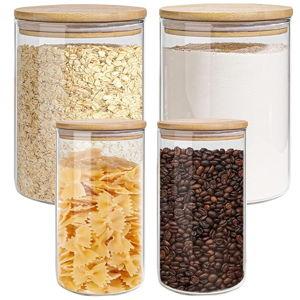 Glass Storage Jars Set Elegant Containers with Airtight Bamboo Lids, Perfect for Kitchen Organization - Flour, Rice, Pasta, Sugar, Coffee Beans (2 packs(37oz) / 2 packs(111oz))