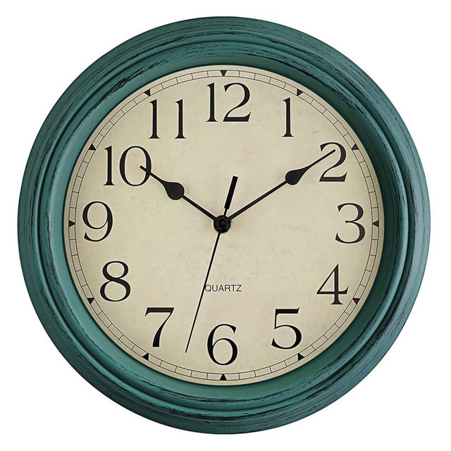 Foxtop Retro Silent Non-Ticking Round Classic Clock 12 Inch Quartz Decorative Battery Operated Wall Clock for Living Room Kitchen Home Office (Turquoise)