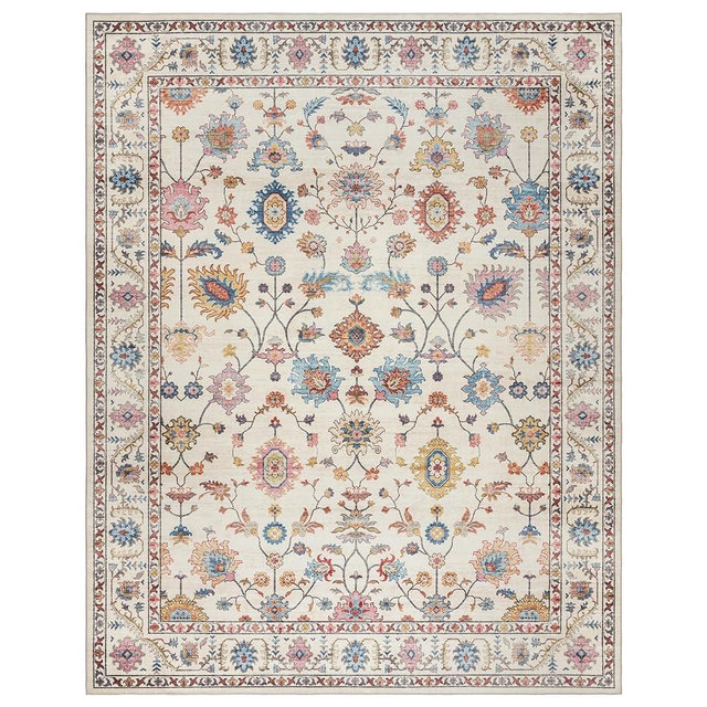 Gertmenian Boho Area Rug, 8x10 Large, Home Decor for Entryway, Bedroom, Living Room, Office, Kitchen, Non Slip, Soft, Low-Pile, Printed Indoor Accent Rugs, Border, Cullen Cream Multi, 28548