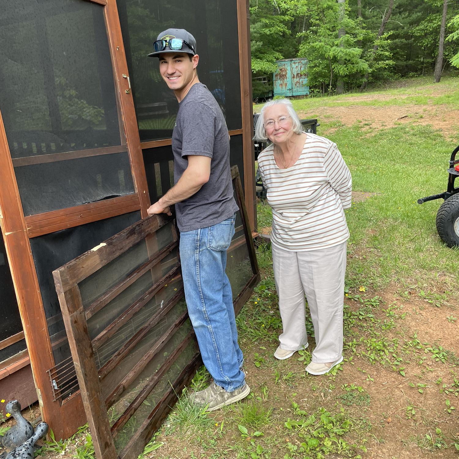 Erik is always so helpful, He helped Renie put a door up at the family cabin