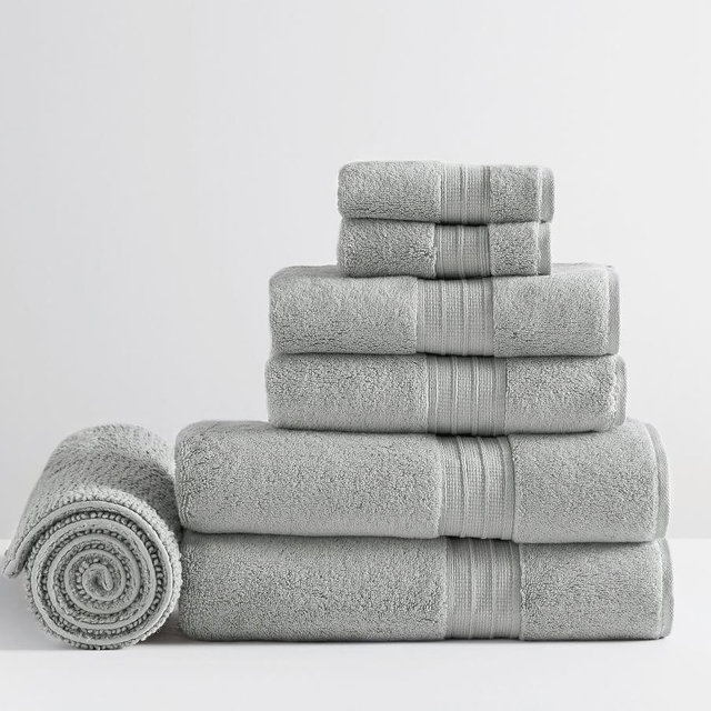Heathered Gray Hydrocotton Organic Bath/Hand/Washcloth/Bath Mat, Set of 7