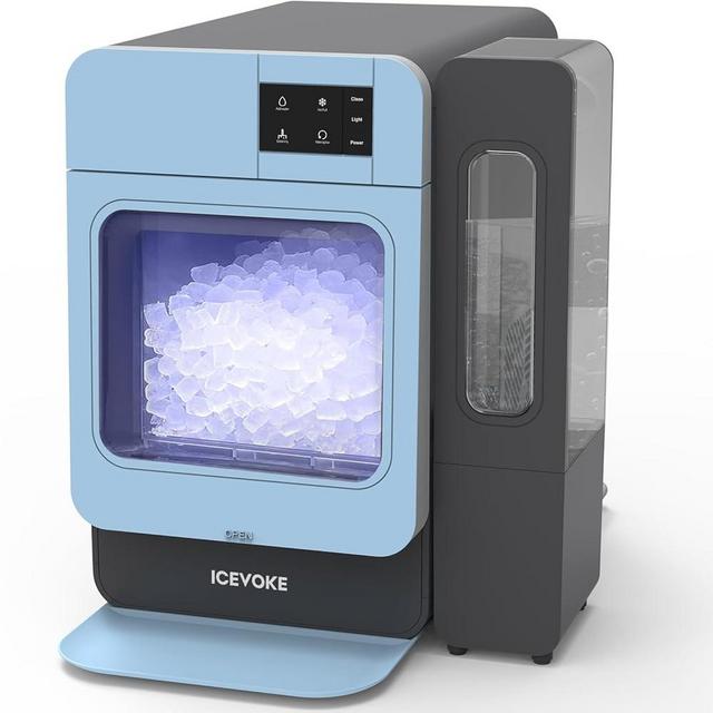 ICEVOKE Nugget Ice Maker Countertop, Pebble Ice Maker with Soft Chewable Ice, Self-Cleaning Ice Machine with Ice Scoop, 45lbs/24H, for Home Kitchen Office, Blue