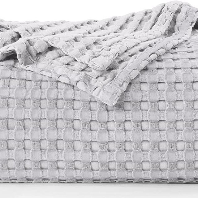 Utopia Bedding Cotton Waffle Blanket 300 GSM (Silver - 90x90 Inches) Soft Lightweight Breathable Bed Blanket Queen Size Layering Any Bed for All Season