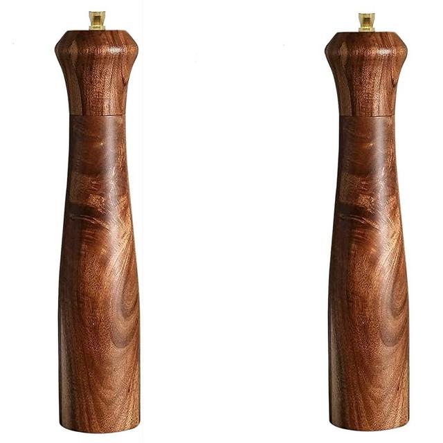 Wooden Salt and Pepper Grinder set, Acacia Wood salt and pepper grinders refillable,pepper mill with Adjustable Coarseness,salt and pepper grinders shaker Tableware Gifts 10" 2PC)