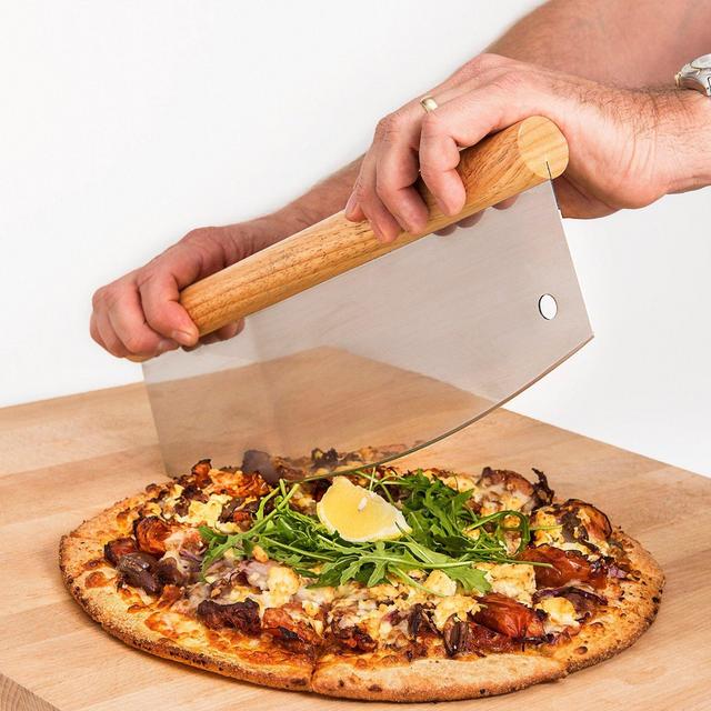 Lorrenzetti Stainless Steel Pizza Cutter With Wooden Handle. 14 Inch Rocker For Home or Commercial Use