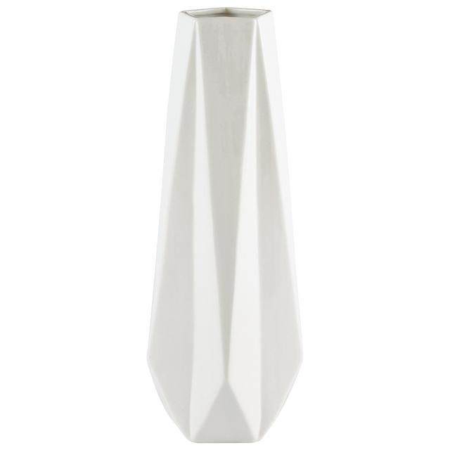 Rivet Modern Angled Stoneware Home Décor Flower Vase - 14 Inch, White