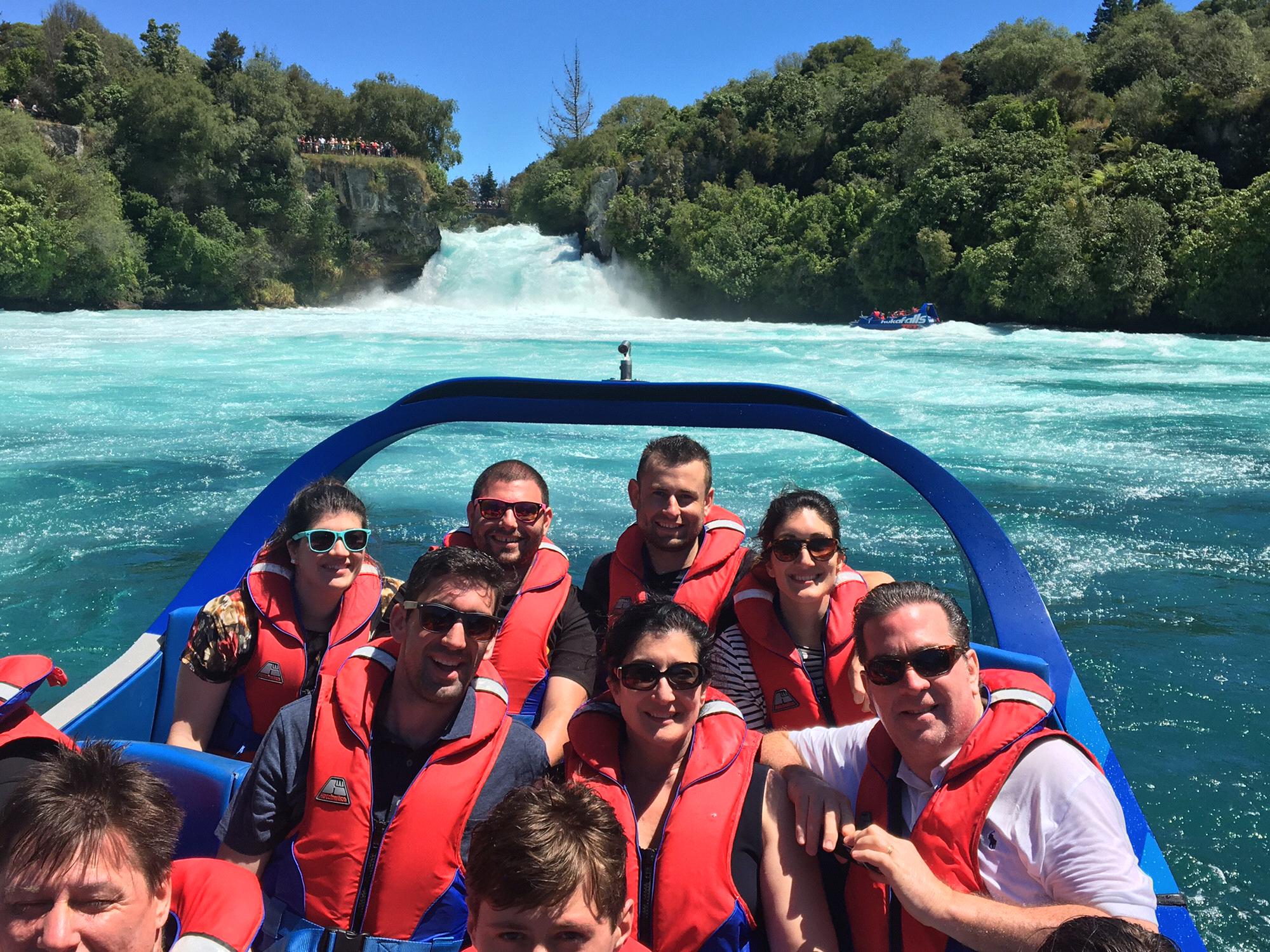 Huka Falls jetboat ride with Sam's family, when they came to visit New Zealand (sister - Kaitlin, brother - Daniel, brother-in-law - Michael, mom - Rachel, dad - Peter)