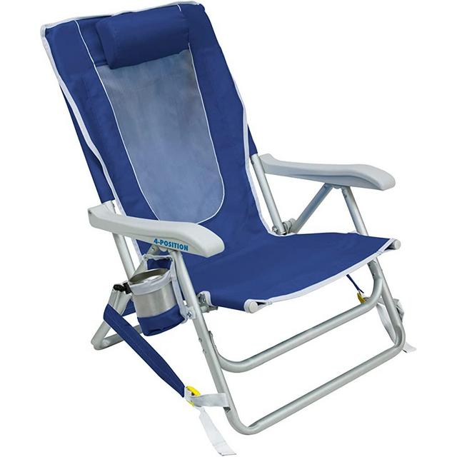 GCI Outdoor Waterside Reclining Portable Backpack Beach Chair, Nautical Blue