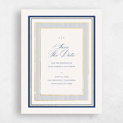 Light Navy, Blue Wedding Save the Date - Robin Portrait Foil