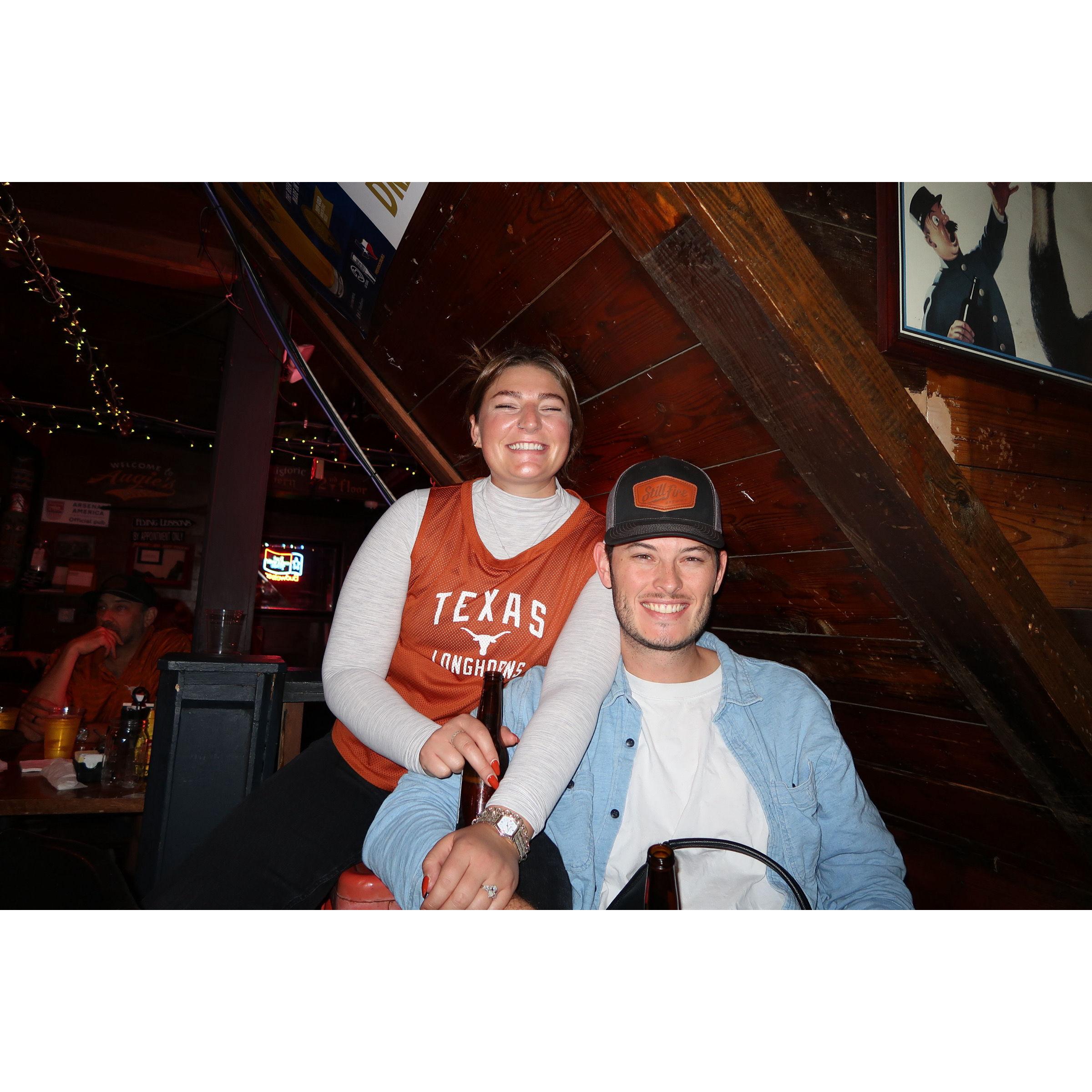 Cheering on University of Texas in the football playoffs