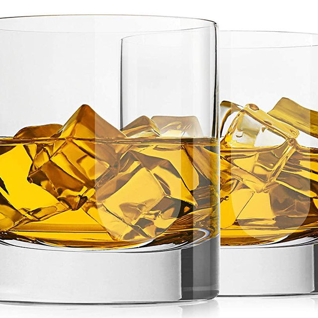 LUXU Crystal Whiskey Glasses, 13oz Heavy Base Old Fashioned Rocks Glasses - Lowball Bar Glasses for Bourbon, Scotch Whiskey, Cocktails, Cognac - Large Cocktail Tumblers Set of 2