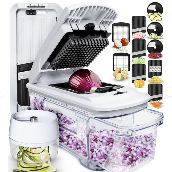 14-in-1 Vegetable Chopper & Mandoline Slicer – Onion Dicer, Cheese Grater & Spiralizer Set