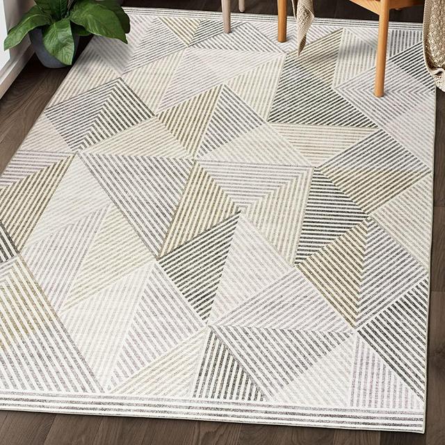 ReaLife Machine Washable Rug - Stain Resistant, Non-Shed - Eco-Friendly, Non-Slip, Family & Pet Friendly - Made from Premium Recycled Fibers - Modern Geometric - Beige Ivory, 5' x 7'