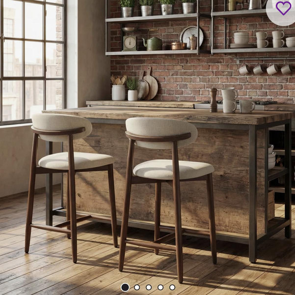 beige Vannie Upholstered Counter Stool with Solid Wood Frame (Set of 2) - Beige